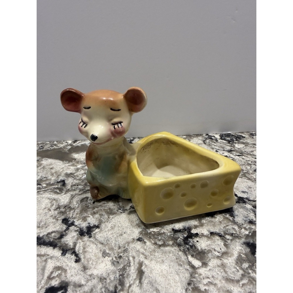 Vintage Mouse and Cheese Planter MCM 4x5"